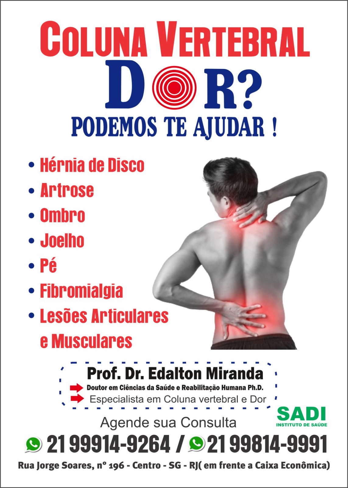 Flyer sobre condições tratadas na coluna vertebral e dor